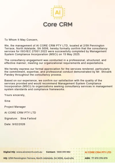 Appreciation letter from Effica.